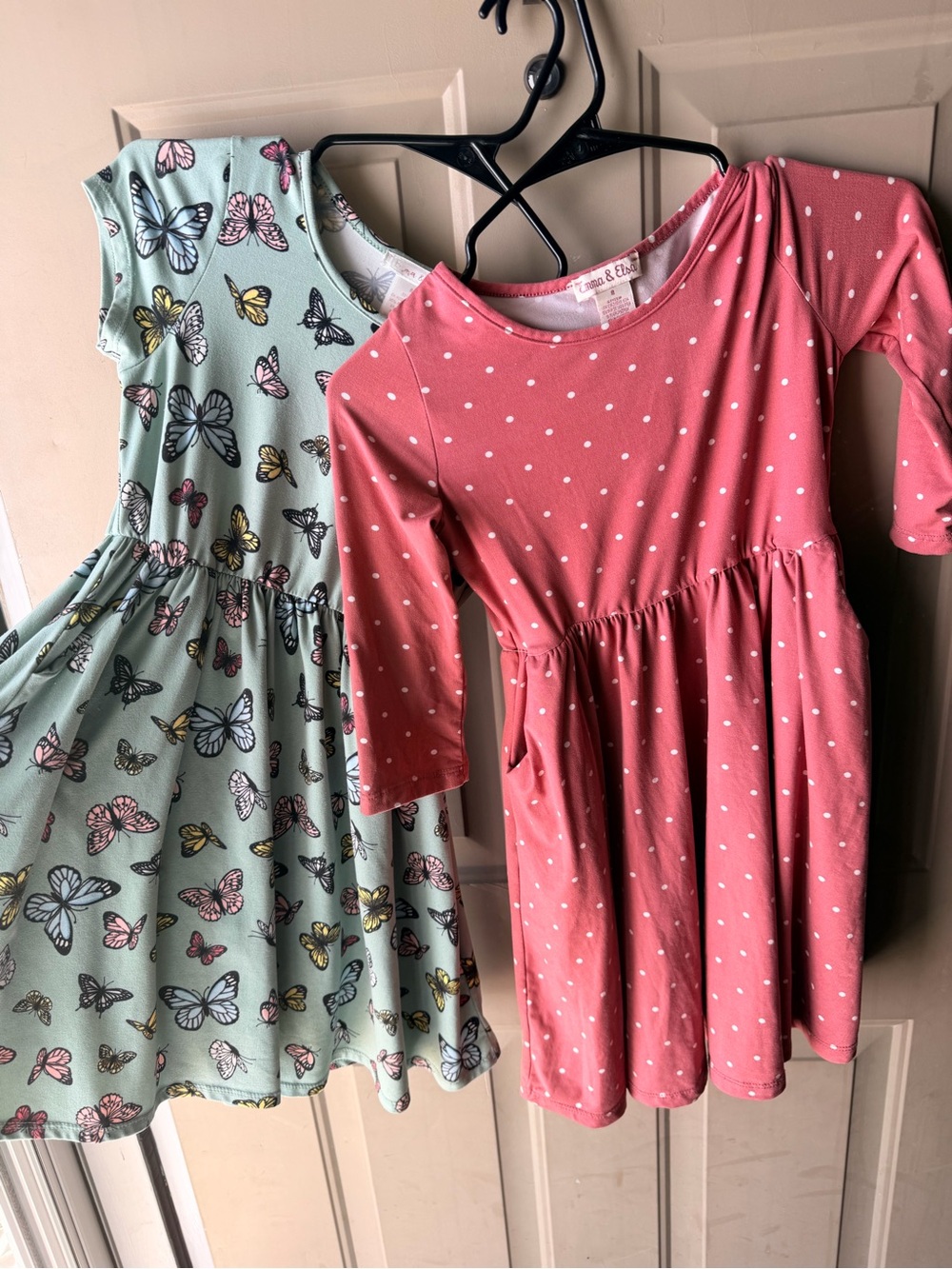 Set of 2 -Girls' Pink Polka Dot & Butterfly Dress